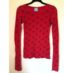 C&C California Red Black Skulls Long Sleeve Top S